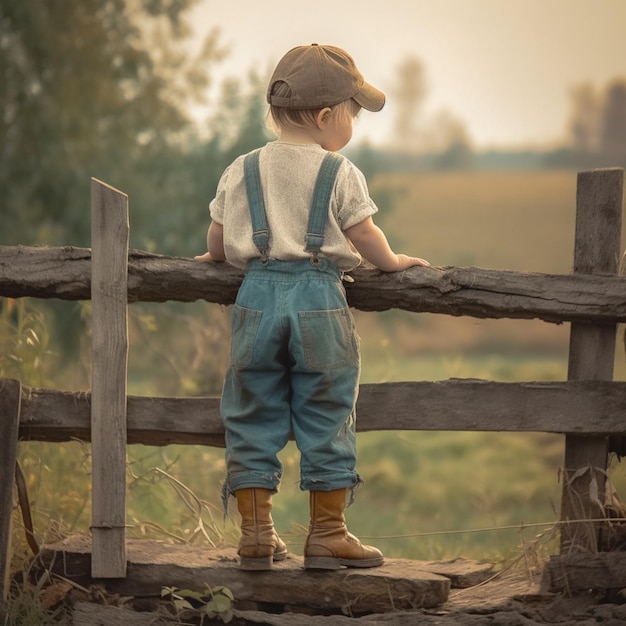 hay un niño pequeño que está parado en una valla ai generativa