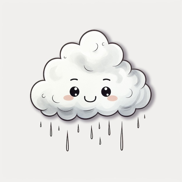 hay una nube de dibujos animados con una cara y una gota de lluvia generativa ai