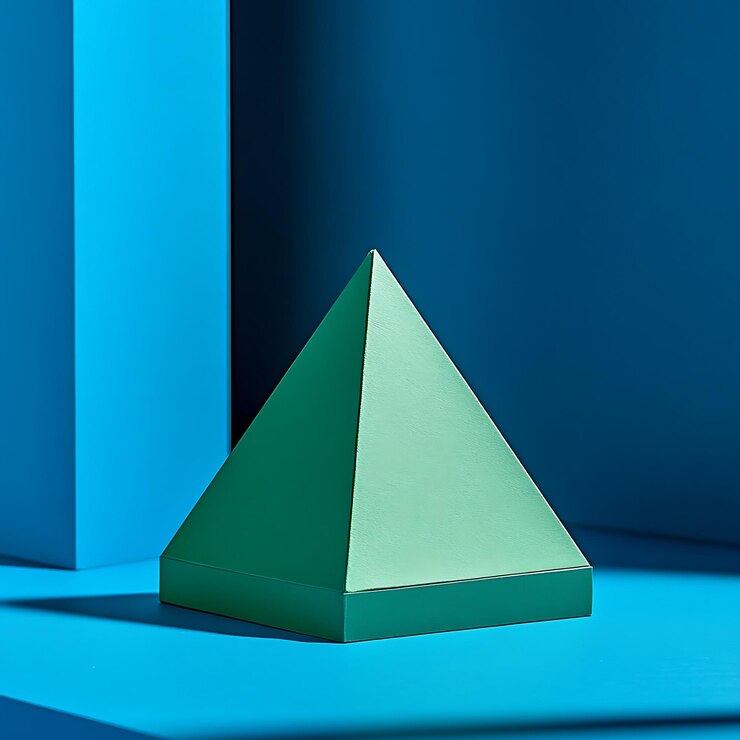 Foto hay un objeto triangular verde en una superficie azul