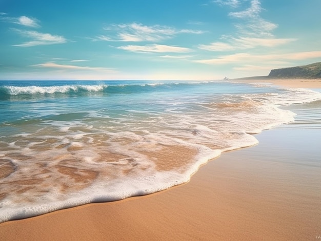 hay una ola que llega a la playa con un faro en la distancia ai generativa