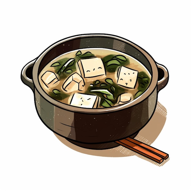 Hay una olla de sopa con tofu y verduras en ella generativa ai