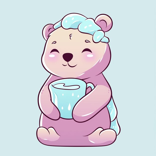 hay un oso de dibujos animados sosteniendo una taza de té generativo ai