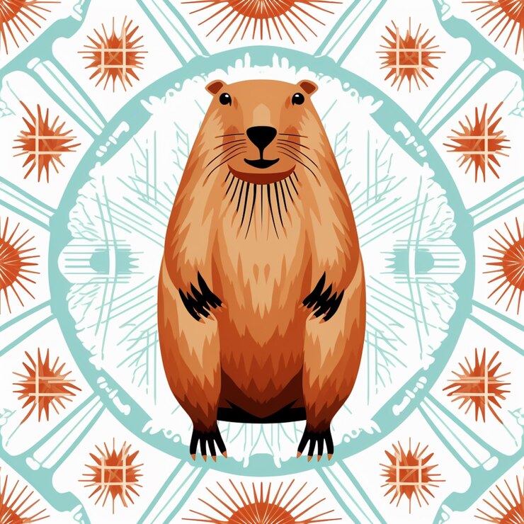 Foto hay un oso pardo parado frente a un patrón circular ai generativo