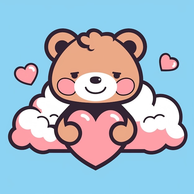 Foto hay un oso de peluche sosteniendo un corazón en una nube generativa ai