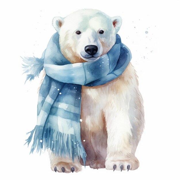 Hay un oso polar que lleva una bufanda y una bufanta generativa ai