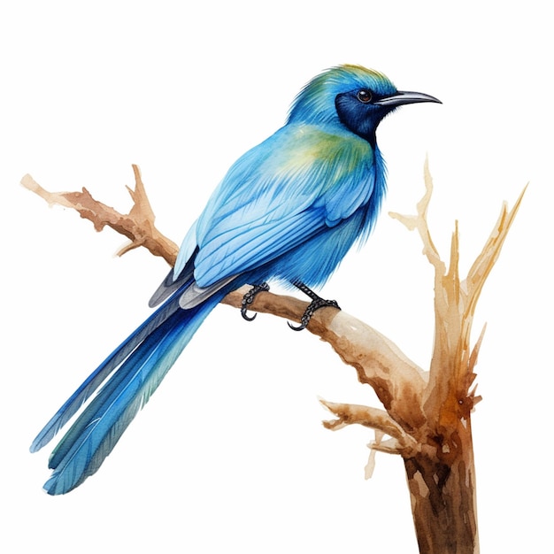 Hay un pájaro azul sentado en una rama de un árbol generativo ai