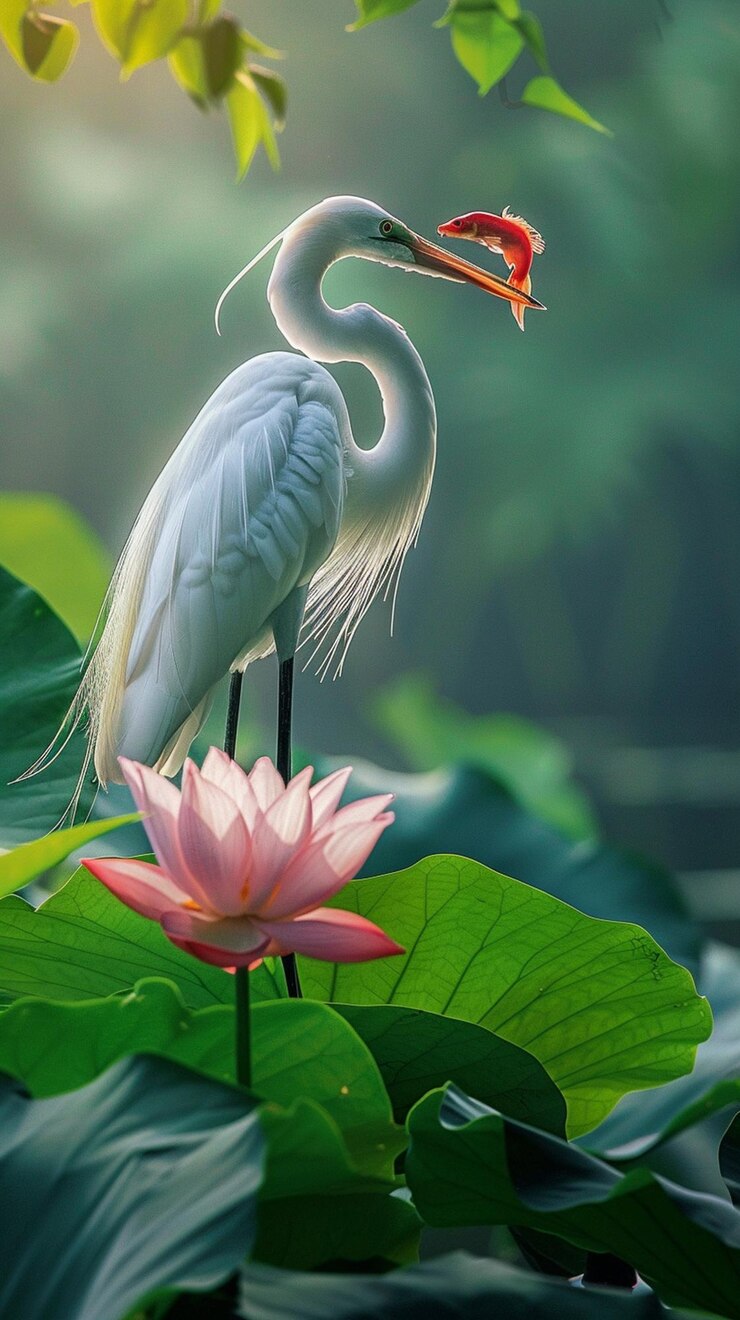 hay un pájaro blanco de pie en la parte superior de una flor rosa generativa ai