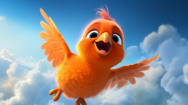 hay un pájaro de dibujos animados volando en el cielo con sus alas extendidas generativo ai