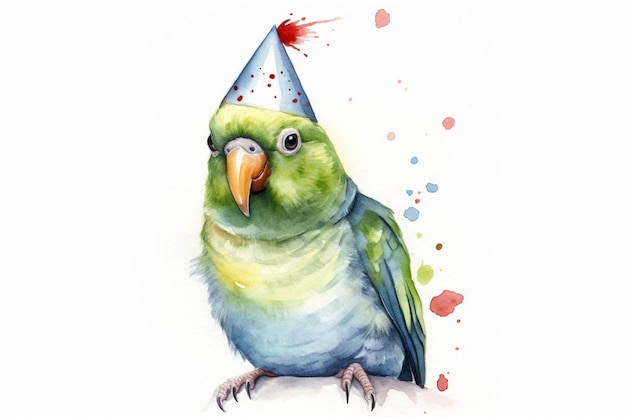 hay un pájaro con un gorro de fiesta en la cabeza ai generativo