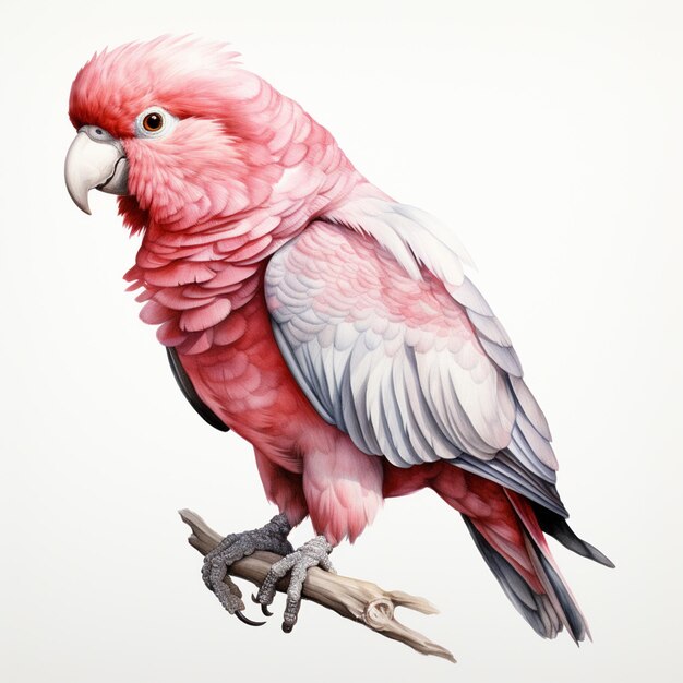 hay un pájaro rosa y gris sentado en una rama generativa ai