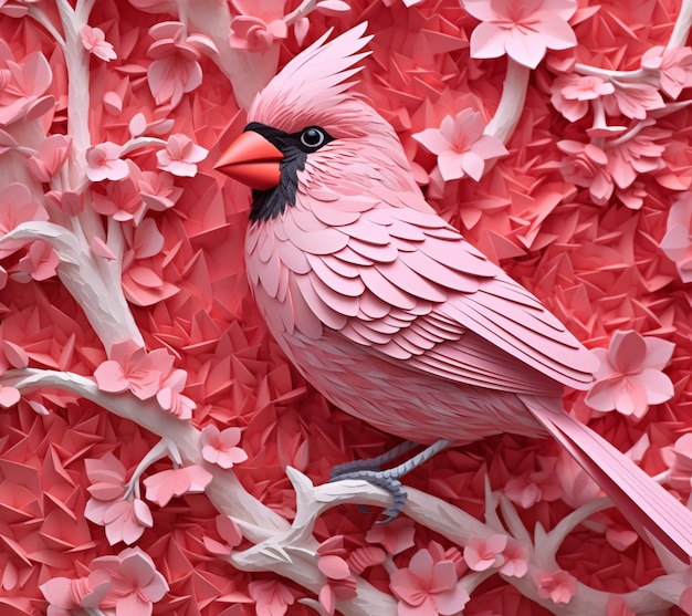 Hay un pájaro rosado sentado en una rama de un árbol generativo ai