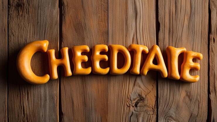 Foto hay una palabra hecha de queso en una superficie de madera