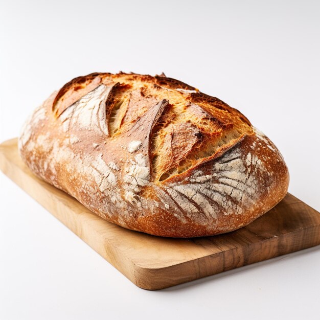 hay un pan en una tabla de cortar en una superficie blanca generativa ai