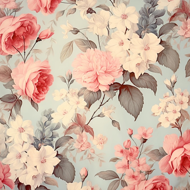 hay un papel tapiz floral con flores rosas y blancas generativo ai