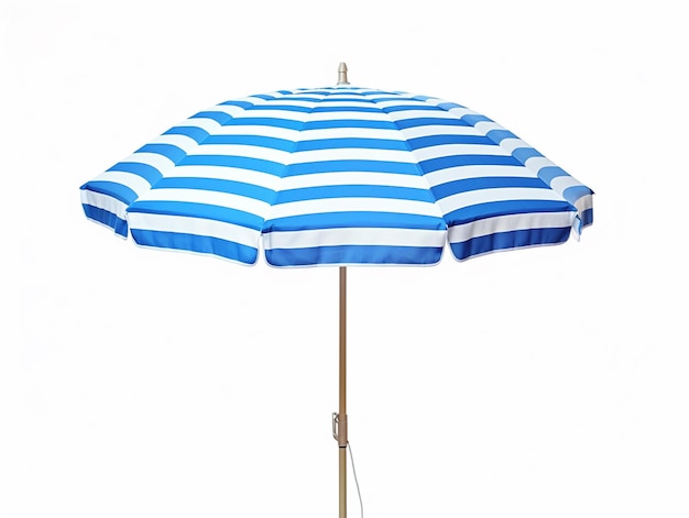 hay un paraguas de rayas azules y blancas sobre un fondo blanco ai generativo