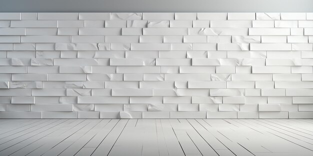 Foto hay una pared de ladrillo blanco con un piso blanco y una silla blanca generativa ai