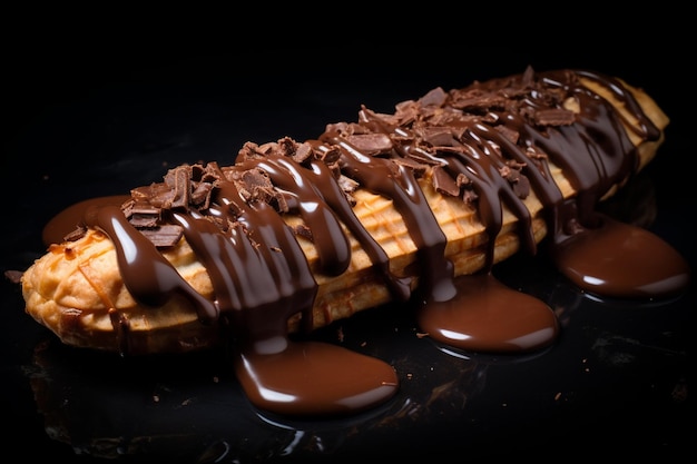 Hay un pastel cubierto de chocolate con una llovizna de helado