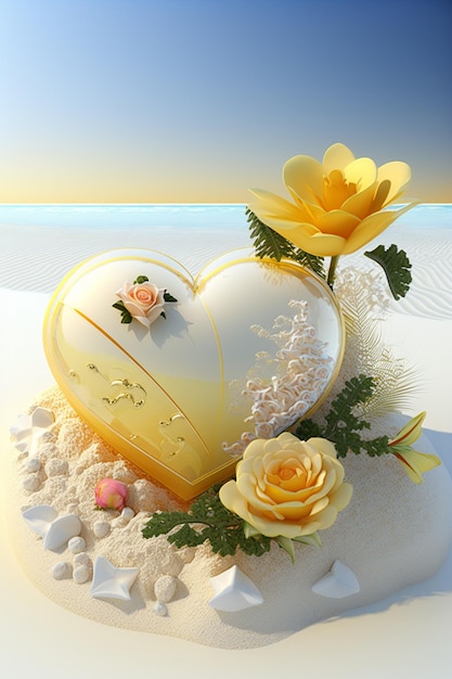 hay un pastel en forma de corazón con flores y un pastel en forma de corazón ai generativo
