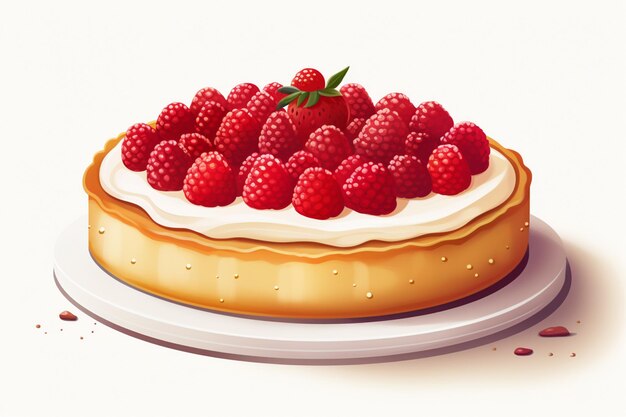 hay un pastel de frambuesa con crema y fresas en la parte superior generativa ai
