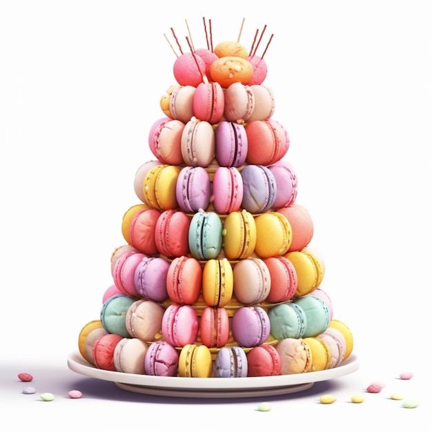 hay un pastel hecho de macarons en un plato ai generativo