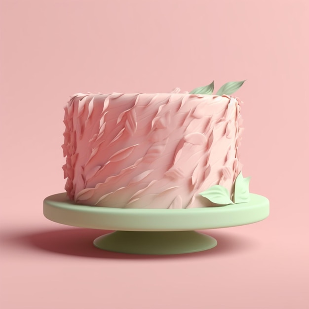 Foto hay un pastel rosa con una hoja verde encima ai generativa