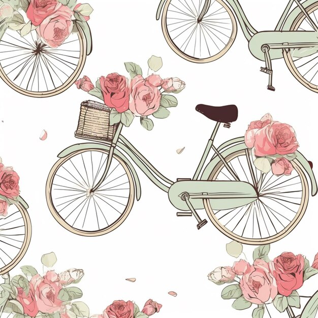 Foto hay un patrón de una bicicleta con rosas en él generativo ai