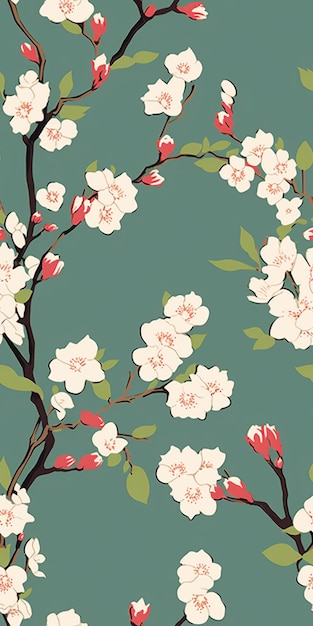 hay un patrón floral con flores blancas en un fondo verde generativo ai
