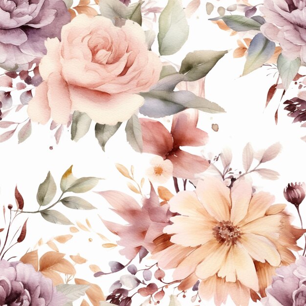 Hay un patrón floral con flores rosas y púrpuras en un fondo blanco generativo ai