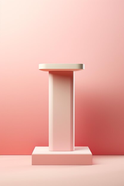 hay un pedestal blanco con un fondo rosa y una pared rosa generativa ai