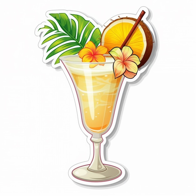 Hay una pegatina de una bebida con una decoración tropical generativa ai