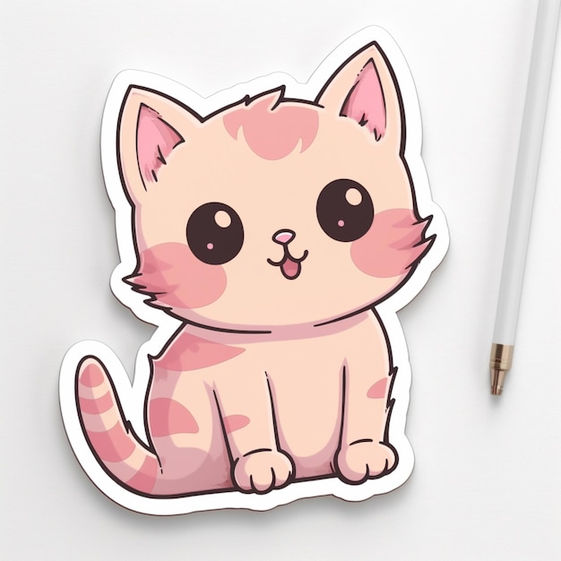 Foto hay una pegatina de un gato con un diseño rosa y blanco generativo ai