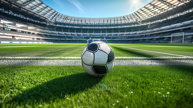 hay una pelota de fútbol en el campo en un estadio generativo ai