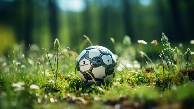 hay una pelota de fútbol sentada en la hierba con una cara dibujada en ella