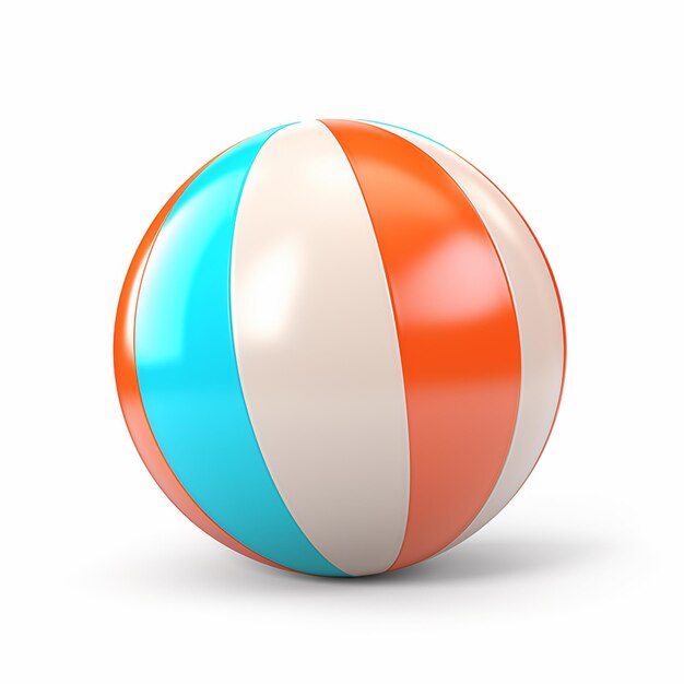 hay una pelota de playa colorida en una superficie blanca generativa ai