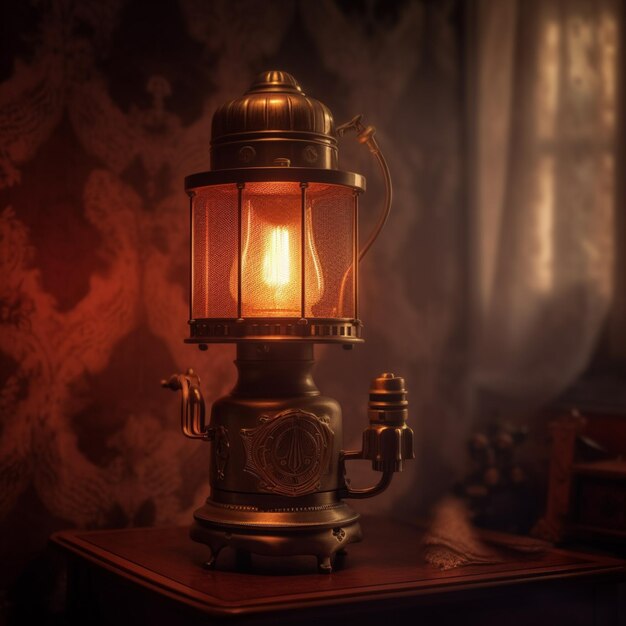 Foto hay una pequeña lámpara que está en una mesa generativa ai