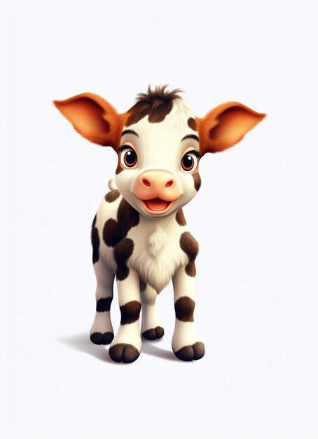 hay una pequeña vaca que está de pie con una gran oreja generativa ai