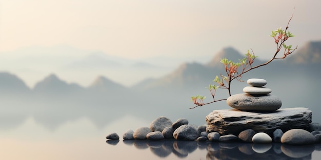 Hay un pequeño árbol que crece de una roca ai generativa.