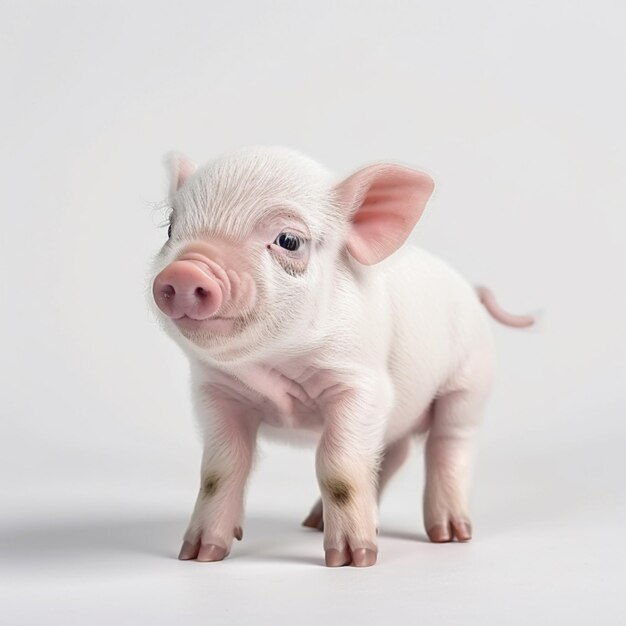 Foto hay un pequeño cerdo de pie en una superficie blanca generativa ai