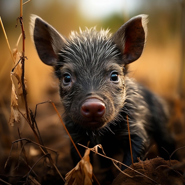 Hay un pequeño cerdo que está parado en la hierba ai generativo.