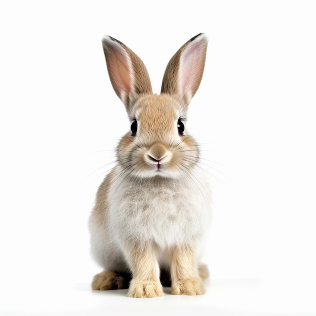 Hay un pequeño conejo sentado en una superficie blanca generativa ai