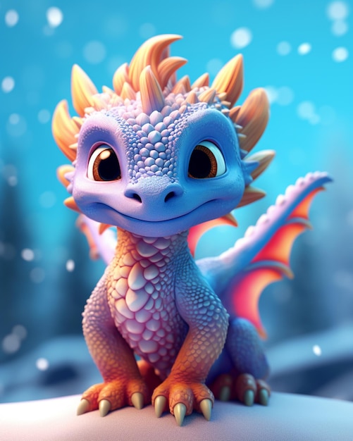 Hay un pequeño dragón sentado en una superficie cubierta de nieve generativa ai