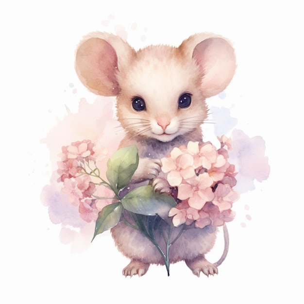 hay un pequeño ratón que está sentado sobre una flor ai generativa
