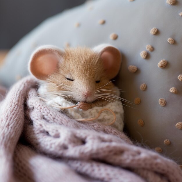 Foto hay un pequeño ratón que está sentado en una manta generativa ai