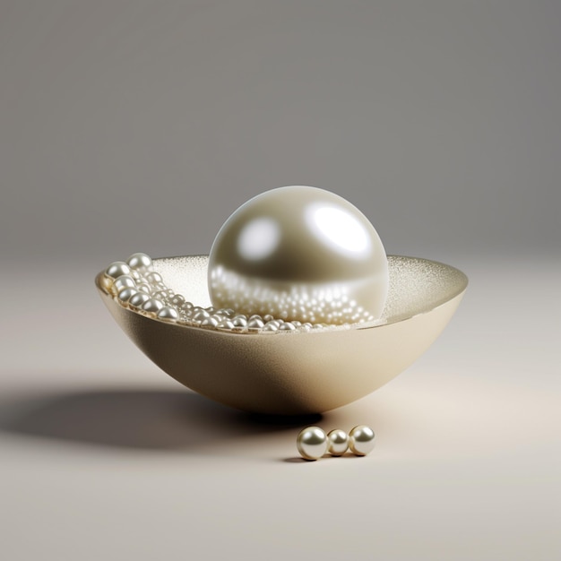 hay una perla y perlas en un cuenco en una mesa generativo ai