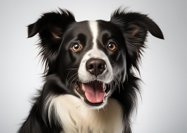 hay un perro blanco y negro con una gran sonrisa en su cara generativa ai