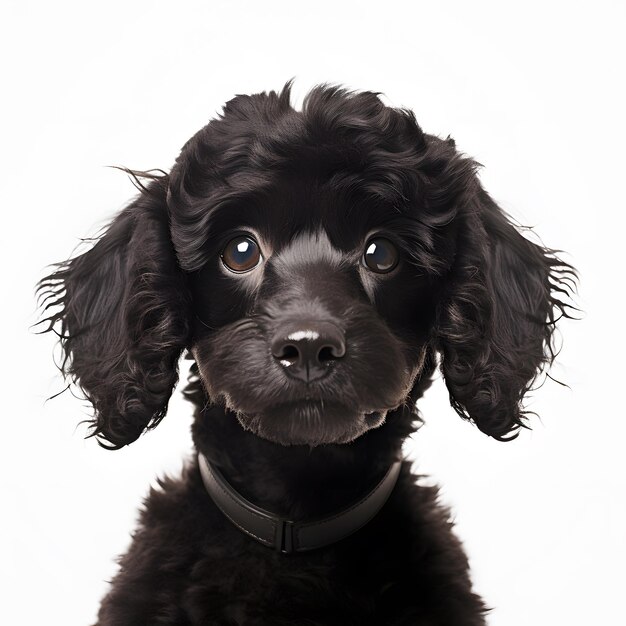 hay un perro negro con un collar sentado AI generativa