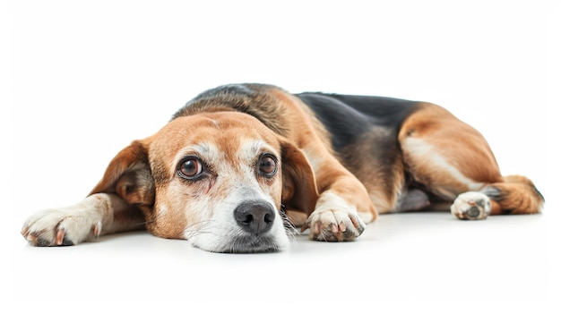 Foto hay un perro que está acostado en el suelo generativo ai