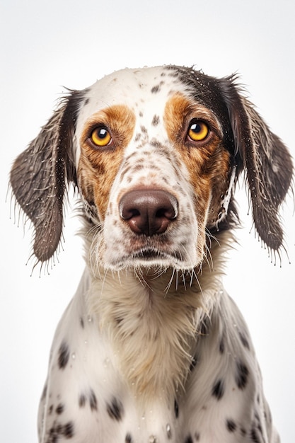 hay un perro que está mirando a la cámara con una mirada triste en su cara generativa ai