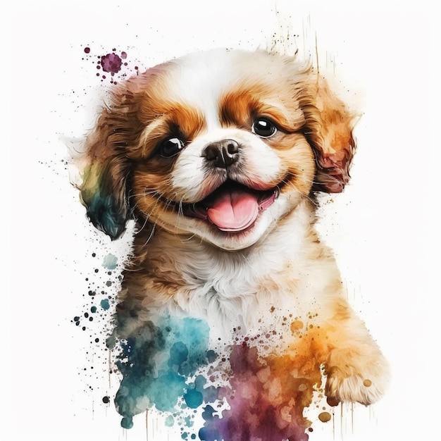 hay un perro que está sonriendo y tiene un fondo generativo colorido