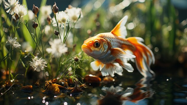 hay un pez dorado que está parado en el agua ai generativa